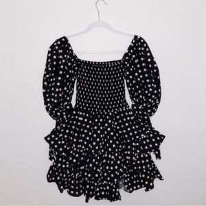 CAROLINE CONSTAS Finley Smocked Tiered Dress Black